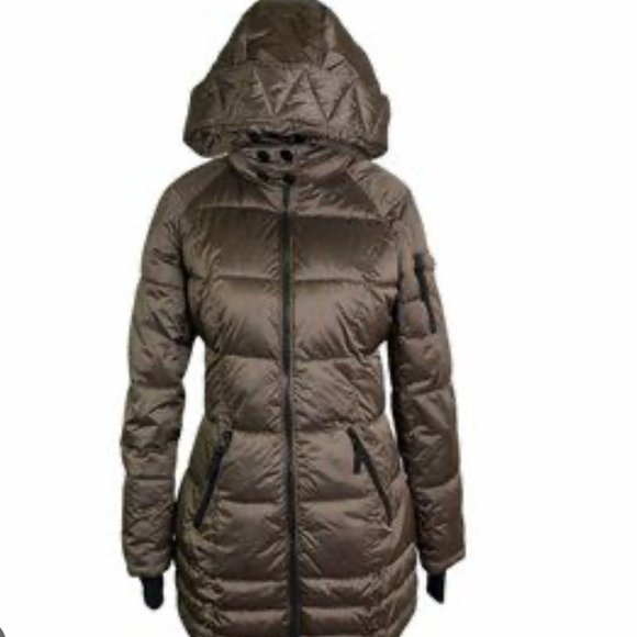 New HALITECH Down Filled Quilted Taupe Hooded Jacket XXL - Picture 6 of 15